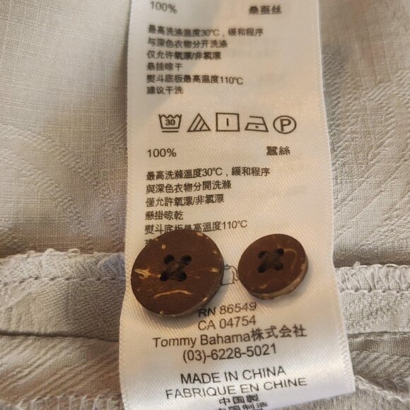 Tommy Bahama Shirt Mens Medium Gray Silk Palm Leaf Button Up Camp Casual TB Logo - Picture 7 of 10